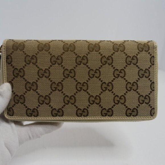 🤎GUCCI GG Beige/Off White Monogram Metal Bar Zip Around Long Wallet | PRELOVED! - Picture 5 of 16
